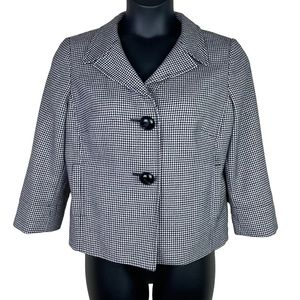 Talbots Vintage Wool Viscose Houndstooth Check Crop Blazer White Black Size 12